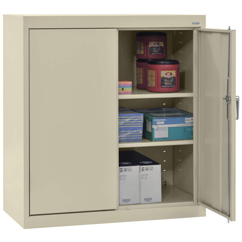 Putty Steel Lockable Freestanding Cabinet with Adjustable Shelving