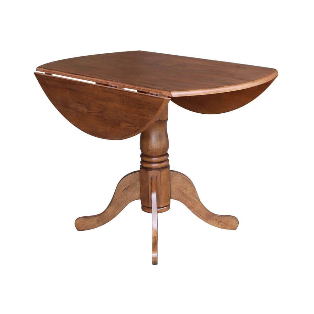 Distressed Oak 42" Drop Leaf Pedestal Dining Table with 2 Ladder Back Chairs