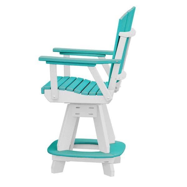 Adirondack White Counter Height Swivel Plastic Outdoor Dining Chair in Aruba Blue