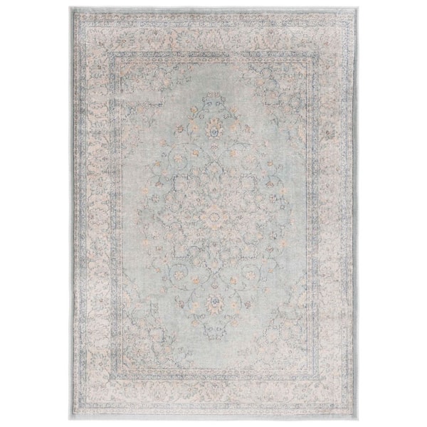 Vintage 3 ft. x 4 ft. Light Blue/Gray Medallion Border Area Rug