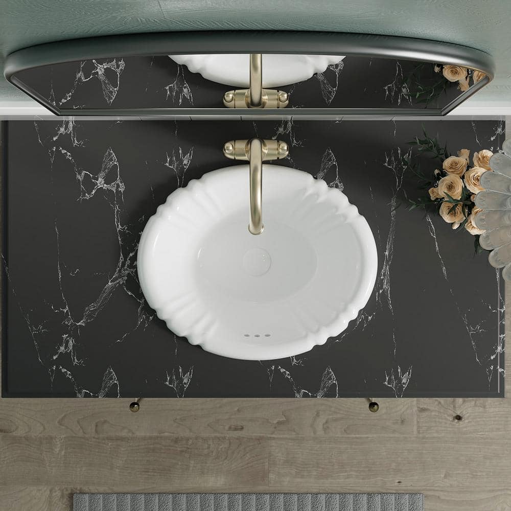 Manhattan Beach 17-1/2 in. Bathroom Sink in White Ceramic Oval Drop-In with