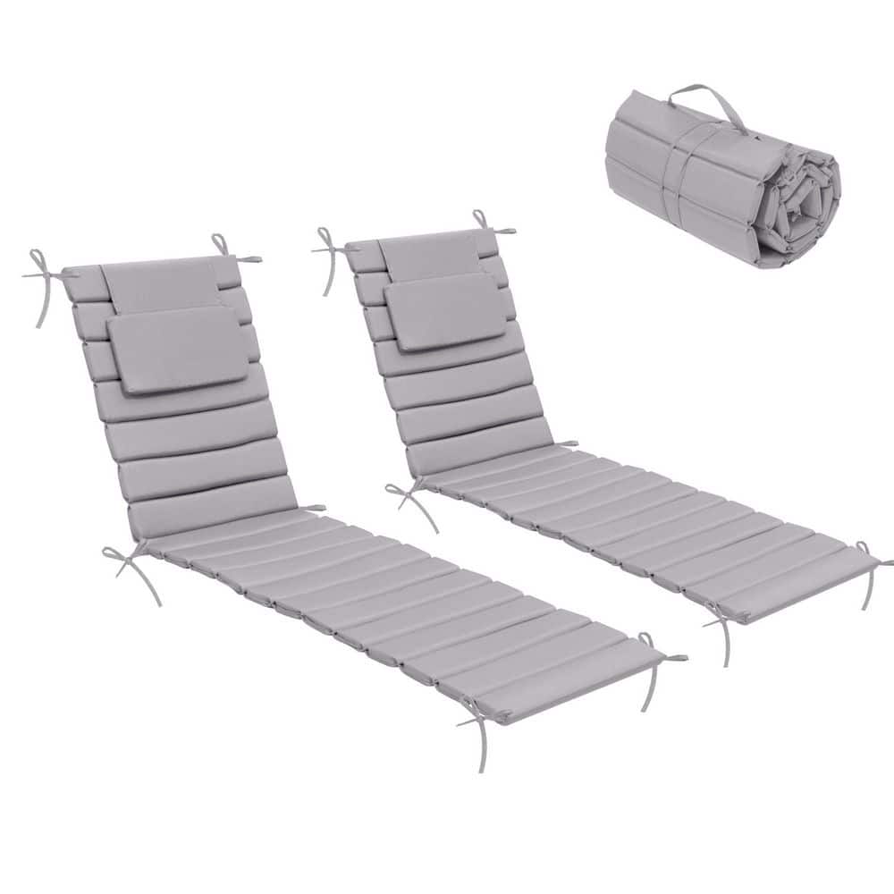 71 in. x 22.4 in. 2-Piece Outdoor Chaise Lounge Cushion with Headrest and T
