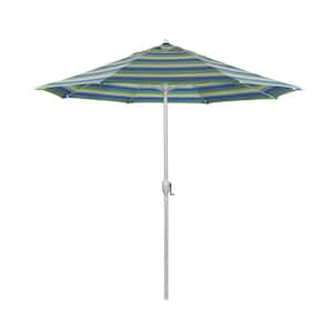 7.5 ft. Matted White Aluminum Market Patio Umbrella Fiberglass Ribs and Auto Tilt in Seville Seaside Sunbrella