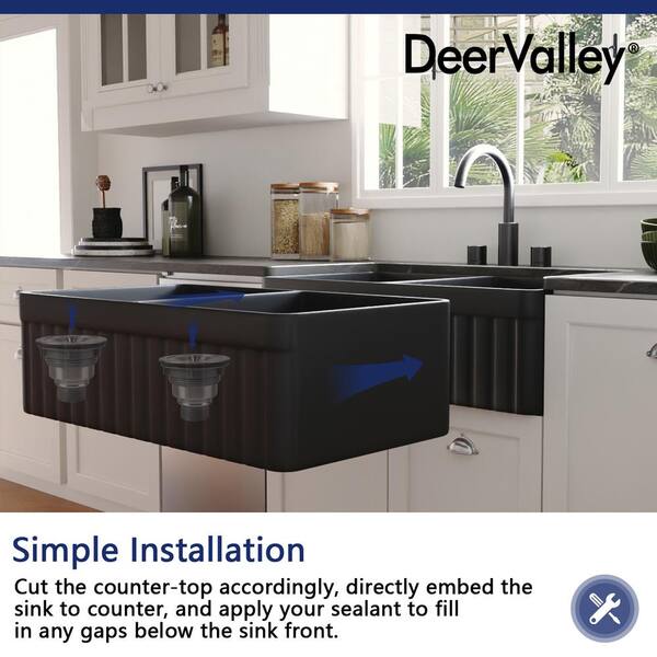 DeerValley DV-1K0068 33 L X 20 W Double Basin Workstation Farmhouse Kitchen  Sink With Sink Grid, Cutting Board And Dish-Drying Rack – DeerValley Bath