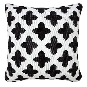 Modern Black / White 20 in. x 20 in. Swiss Sun Woven Geometric Indoor Throw Pillow