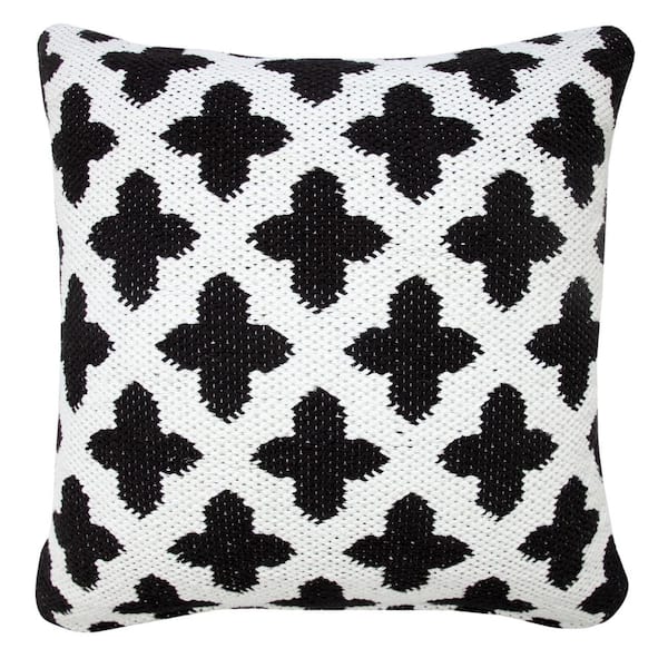 LR Home Modern Black / White 20 in. x 20 in. Swiss Sun Woven Geometric Throw Pillow