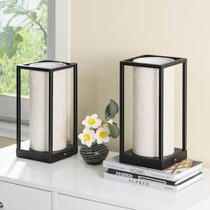 11.4 in. Black Dimmable Touch Control Table Lamp Set with Beige Shade and USB Port (Set of 2)