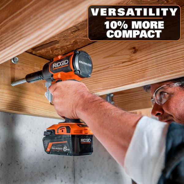 RIDGID 18V Cordless 3-Tool Combo Kit with LED Light, SubC Impact Wrench, Extended Reach Ratchet, (2) 2.0 Ah Batteries & Charger