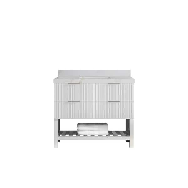 Willow Collections Catalina 42 in. W x 22 in. D x 36 in. H Single Sink Bath Vanity in White with 2 in. Calacatta Sienna Qt. Top