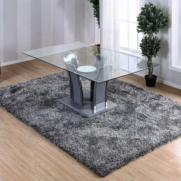 Austin Gray and Chrome Glass Top Pedestal Base Dining Table Seats 6