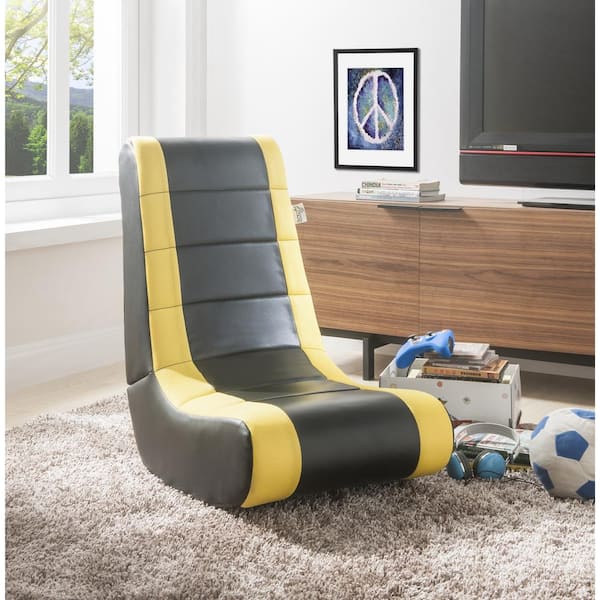 Loungie Rockme Black/Yellow PU Leather Folding Game Chair With Armless