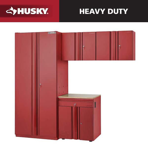 Heavy Duty 92 in. W x 81 in. H x 24 in. D Pre-Assembled Steel 4-Piece Garage Storage System in Red with Wood Worktop