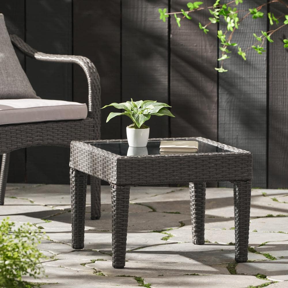 Outdoor Rattan Accent Tables, Multibrown, Powder-coated Iron and Wicker for
