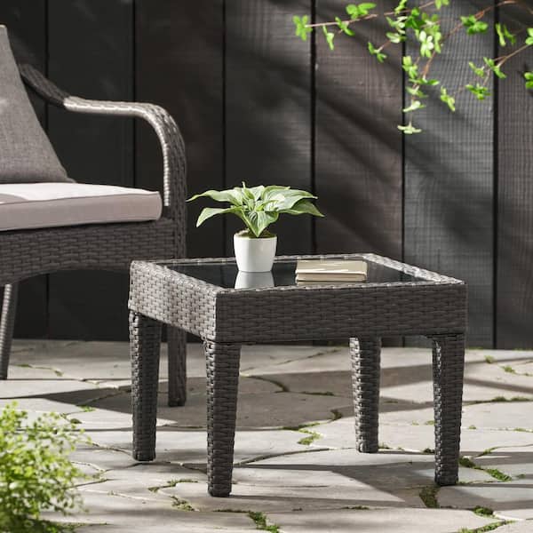 Unbranded Outdoor Rattan Accent Tables, Multibrown, Powder-coated Iron and Wicker for Backyard or Patio Space