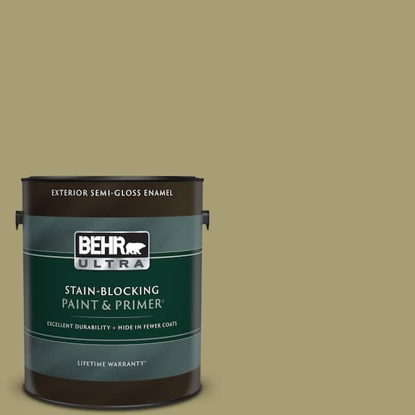 BEHR ULTRA 1 gal. #PPU9-04 Fresh Olive Semi-Gloss Enamel Exterior Paint & Primer