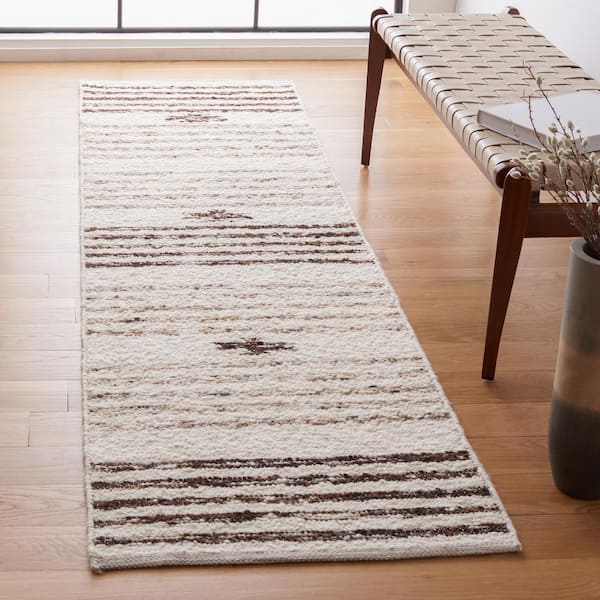 Natura 2 ft. x 12 ft. Black/Ivory Tribal Striped Runner Rug