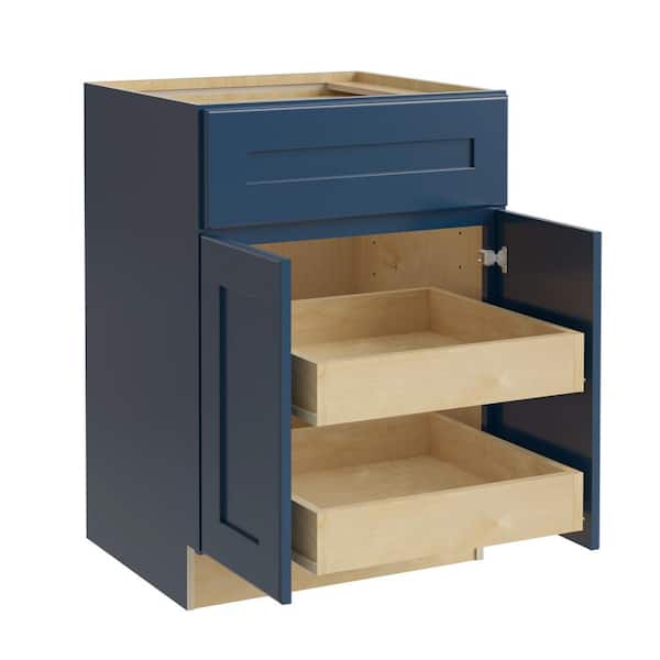 Home Decorators Collection Newport Blue Painted Plywood Shaker Assembled Base Kitchen Cabinet 2 ROT Soft Close 30 in W x 24 in D x 34.5 in H