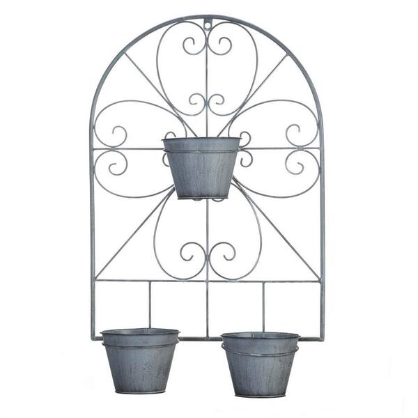 Zingz & Thingz 16.75 in. x 6.5 in. x 23 in. Iron Scrollwork Trellis with Flower Pots