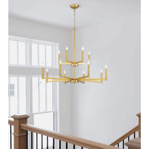 Galea 12-Light 2 Tires Linear Candle Style Classic/Traditonal Gold Chandelier
