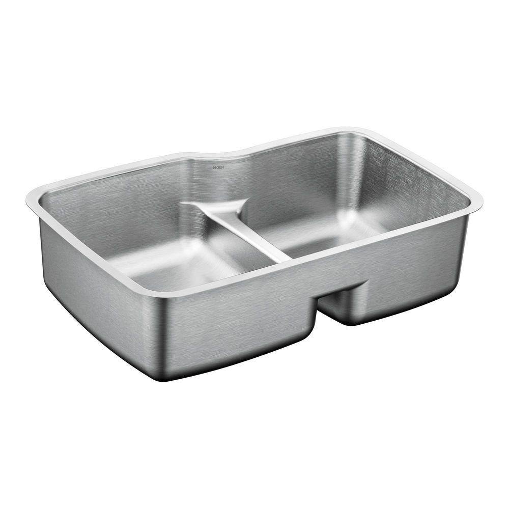 MOEN 1800 Series Undermount Stainless Steel 32 In Double Kitchen Basin   Stainless Steel Moen Undermount Kitchen Sinks G18253 64 1000 