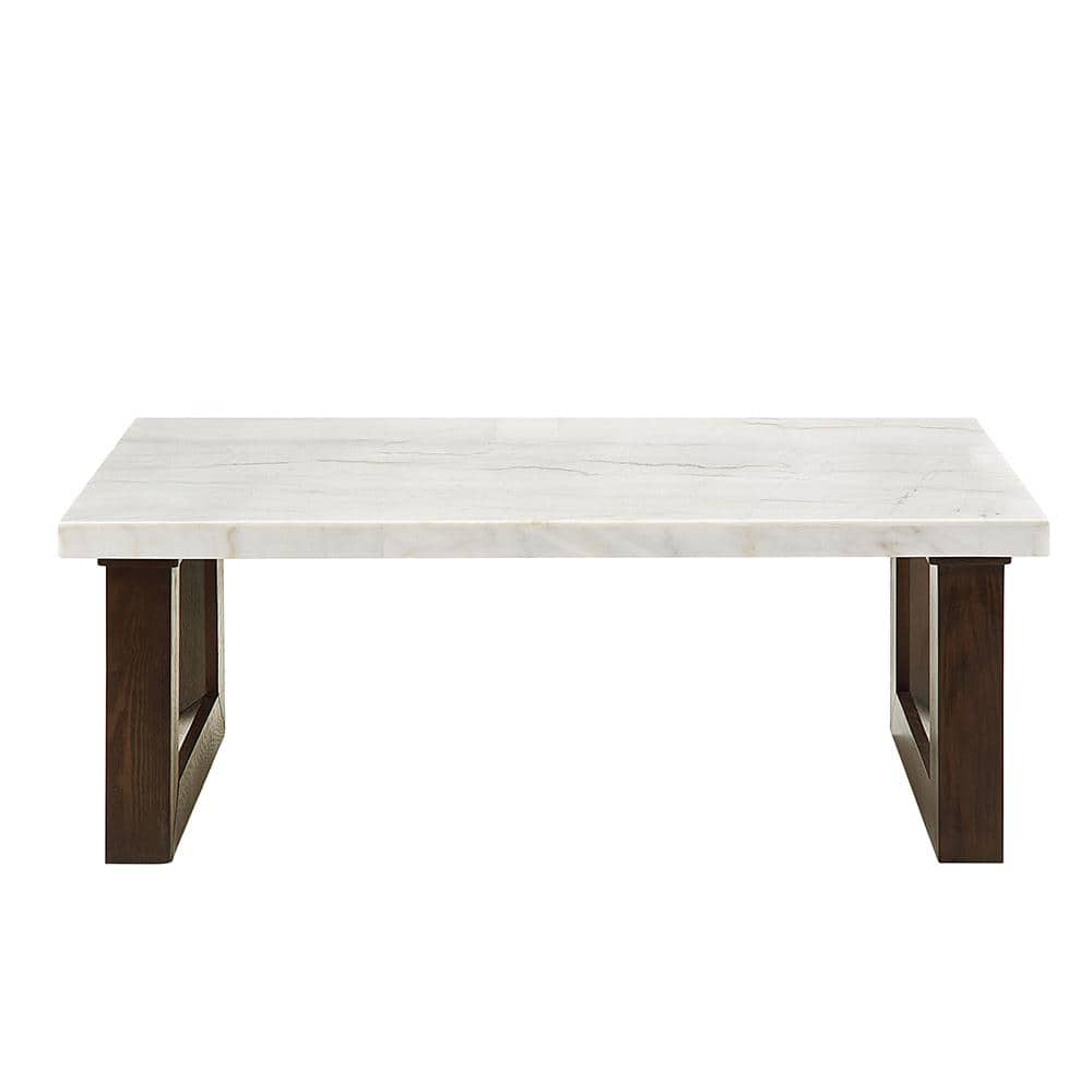 Edwyn 48'' White Marble Top and Brown Wood Coffee Table