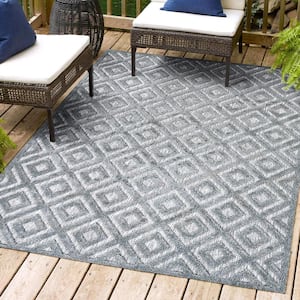 Portmany Neutral Diamond Trellis Dark Gray 3 ft. x 5 ft. Indoor/Outdoor Area Rug