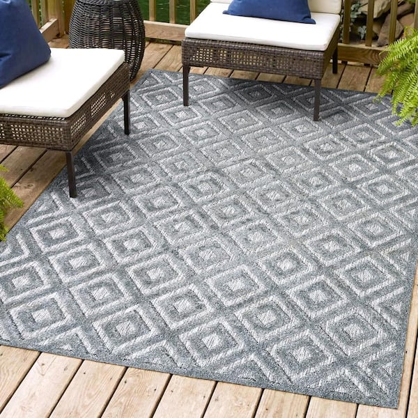JONATHAN Y Portmany Neutral Diamond Trellis Dark Gray 3 ft. x 5 ft. Indoor/Outdoor Area Rug