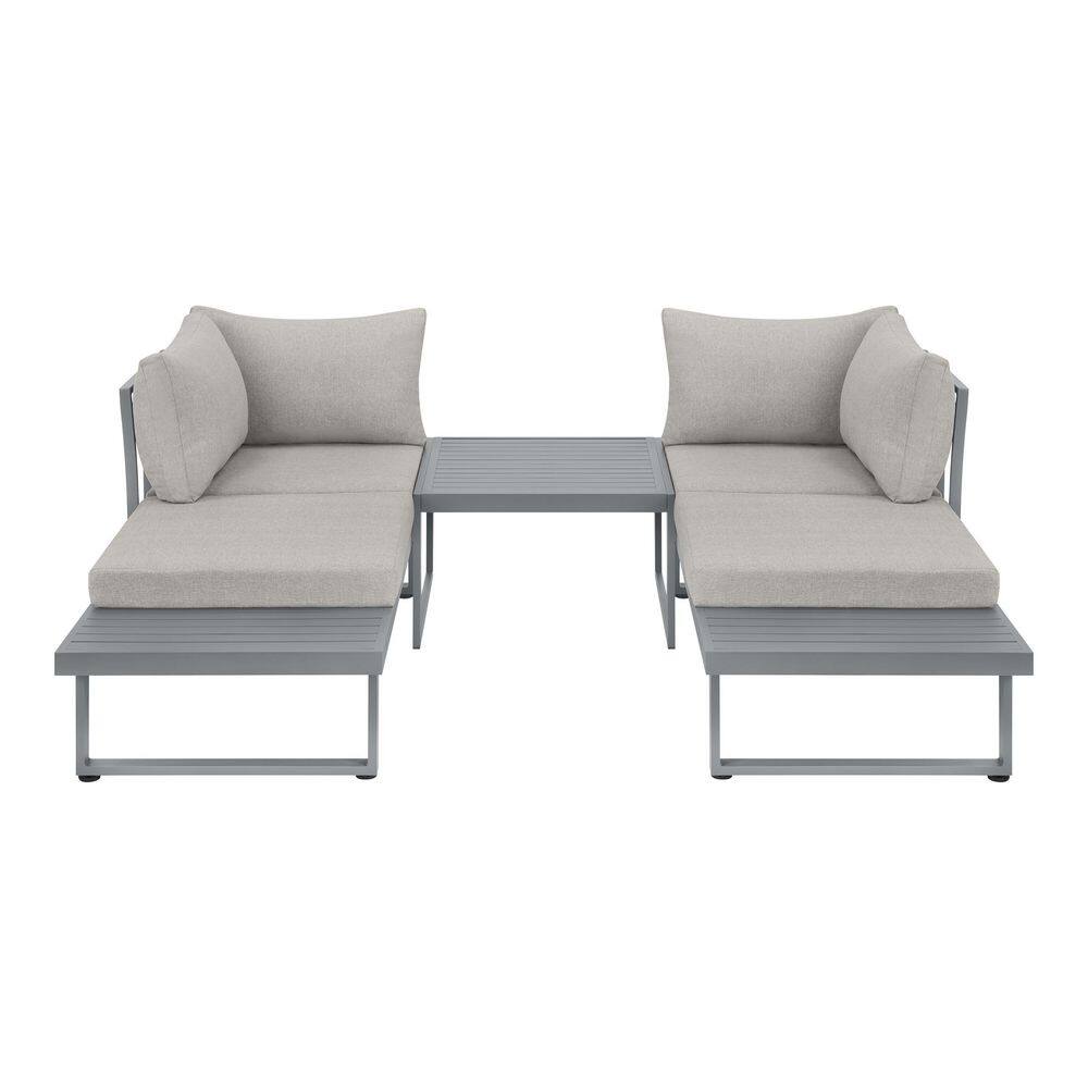 Creekfield 3-Piece Aluminum Outdoor Modular Sectional with CushionGuard Stone Gray Cushions - Thumbnail 2