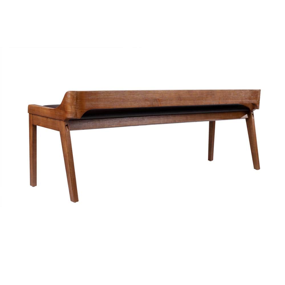 Rasmus Chestnut Brown Acacia Wood Dining Bench with Faux Leather Seat