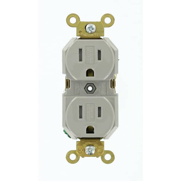 Leviton 15 Amp Industrial Grade Tamper Resistant Self Grounding Duplex Outlet, Gray