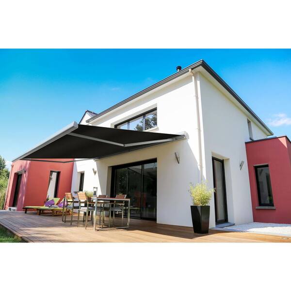 Advaning 14 Ft Luxury L Series Semi Cassette Electric With Remote Retractable Patio Awning 10 Ft Projection In Black Ea1410 A103h2 The Home Depot