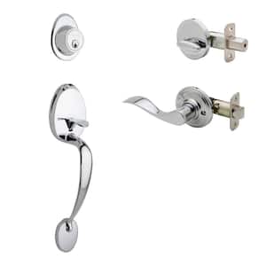 Colonial Polished Stainless Door Handleset and Waverlie Handle Trim