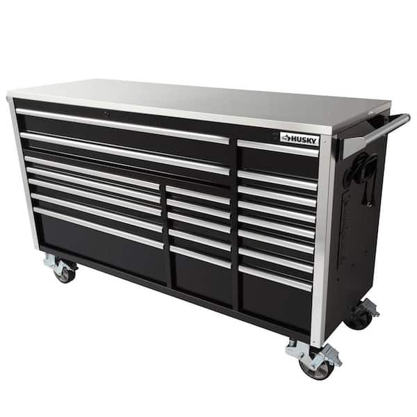 Tool Storage 72 in. W x 25 in. D Professional Duty Black Mobile Workbench Cabinet with Stainless Steel Top