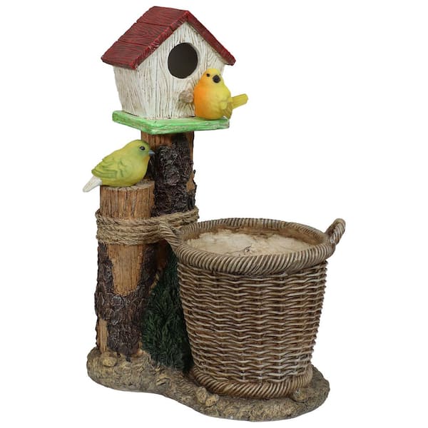 Sunnydaze Solar LED Polyresin Planter and Bird House