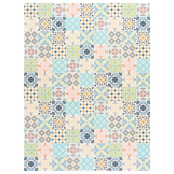 Vinyl Floor 7 ft. x 9 ft. Blue/Yellow Abstract Geometric Area Rug