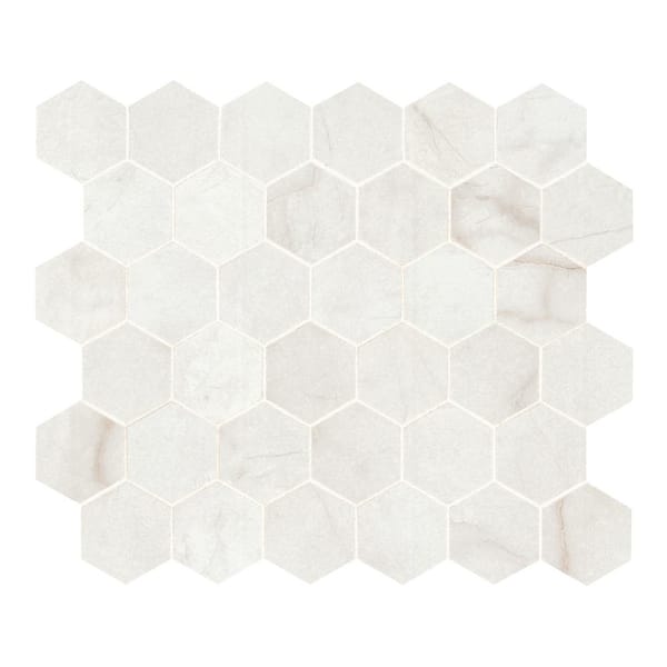 Briella Gold White Hexagon 12 in. x 12 in. Polished Porcelain Mesh-Mounted Mosaic Floor and Wall Tile (8 sq. ft. /Case)