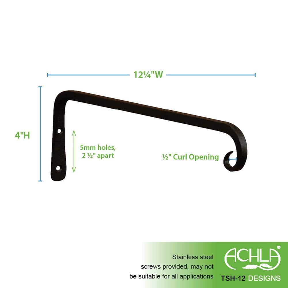 12-Inch Black Wrought Iron Downcurled Wall Bracket Set