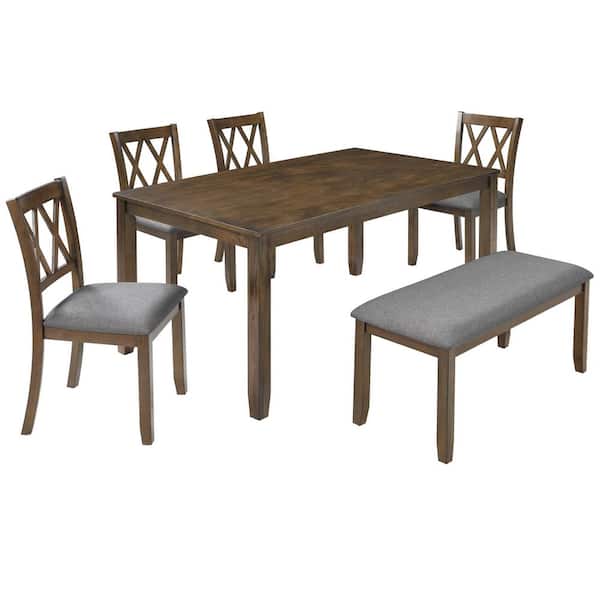 6-Piece Acacia Wood Outdoor Conversation Patio Furniture Set with Gray Cushions