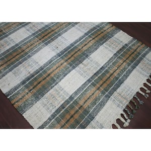 Hampton Olive Green 5 ft. x 7 ft. 6 in. Transitional Plaid Jute Area Rug