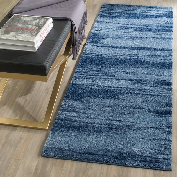 Retro 2 ft. x 17 ft. Light Blue/Blue Striped Monochrome Runner Rug