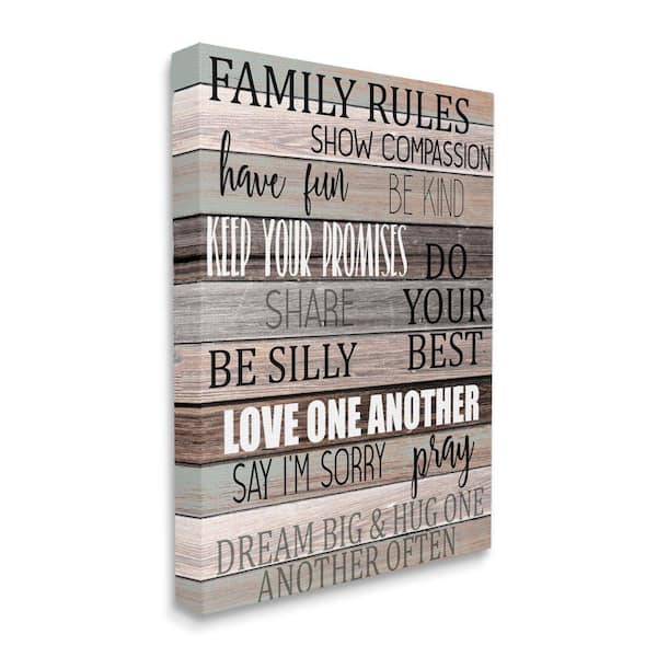 Stupell Industries "Family Rules Text Wood Grain Rustic Tan Teal " Kimberly Allen Unframed Typography Canvas Wall Art Print 30 in x 40 in