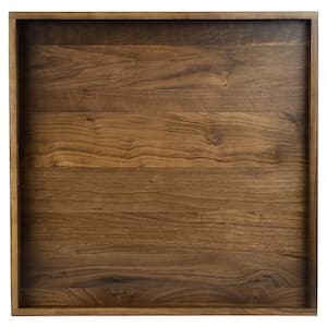 24 in. W x 2.4 in. H x 24 in. D Square Brown Walnut Wood Serving Tray with Carry Handles