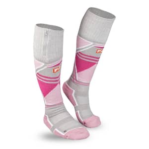 Women's Small Pink Premium 2.0 Merino Heated Socks with Two 3.7-Volt Lithium Ion Batteries and USB Charging Cable