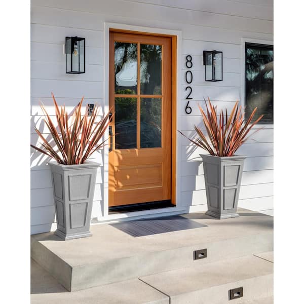 Brixton Large Gray Plastic Tapered Planter with Drainage Holes (16 in. L x 16 in. W x 28 in. H) (2-Pack)