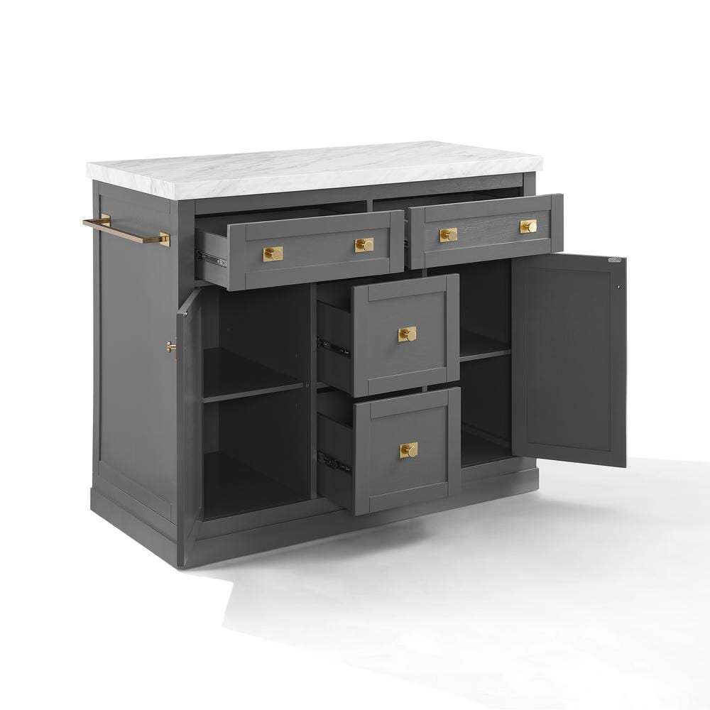 Claire Gray Wood Kitchen Island with Faux Marble Top