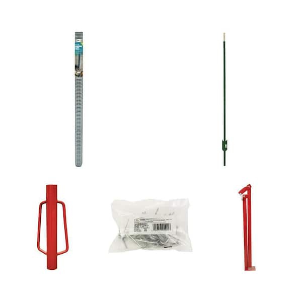 1/2 in. Mesh 4 ft. x 10 ft. Hardware Cloth, 6 ft. Green T-Post, Post Driver, Fence Clips (25 per Bag) and T-Post Puller