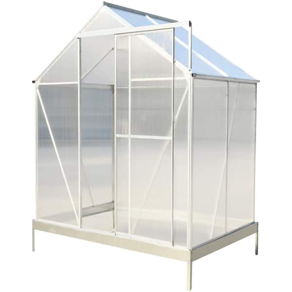 WELLFOR 75.2 in. W x 51.2 in. D x 96.8 in. H Polycarbonate Aluminum Walk-in Greenhouse Kit with Gutter, Vent and Door in Silver