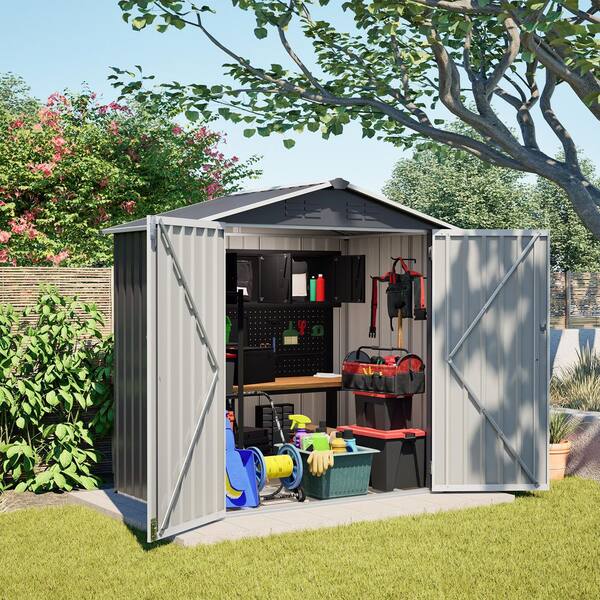 SpassWay 3.97 ft. x 6.1 ft. Outdoor Storage Shed-Heavy-Duty Metal