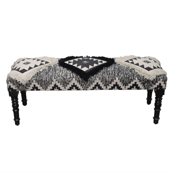 LR Home Melody Southwest Black/White Cotton Strong Wooden Bench