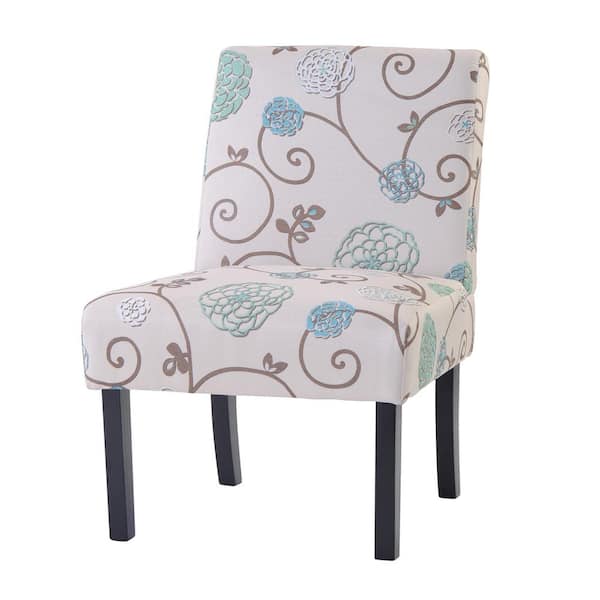 Unbranded Floral Linen Accent Armless Chair (Set of 2)